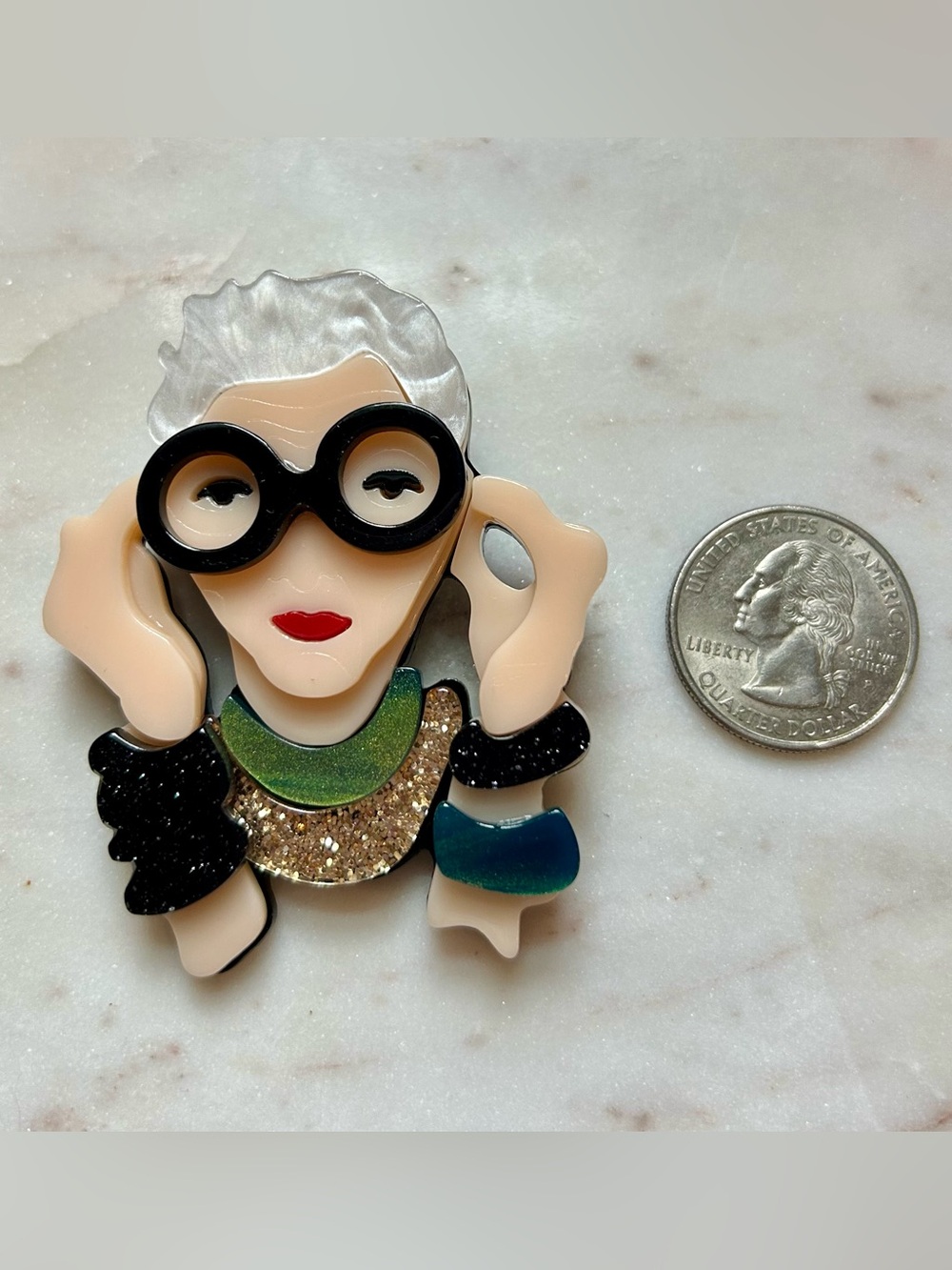 Iris Apfel Fashionista Acrylic Brooch - Picture 3 of 4